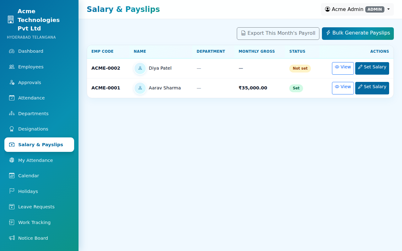 Payroll and payslips
